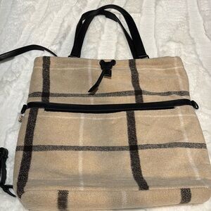 BEIS The Messenger Tote in plaid.